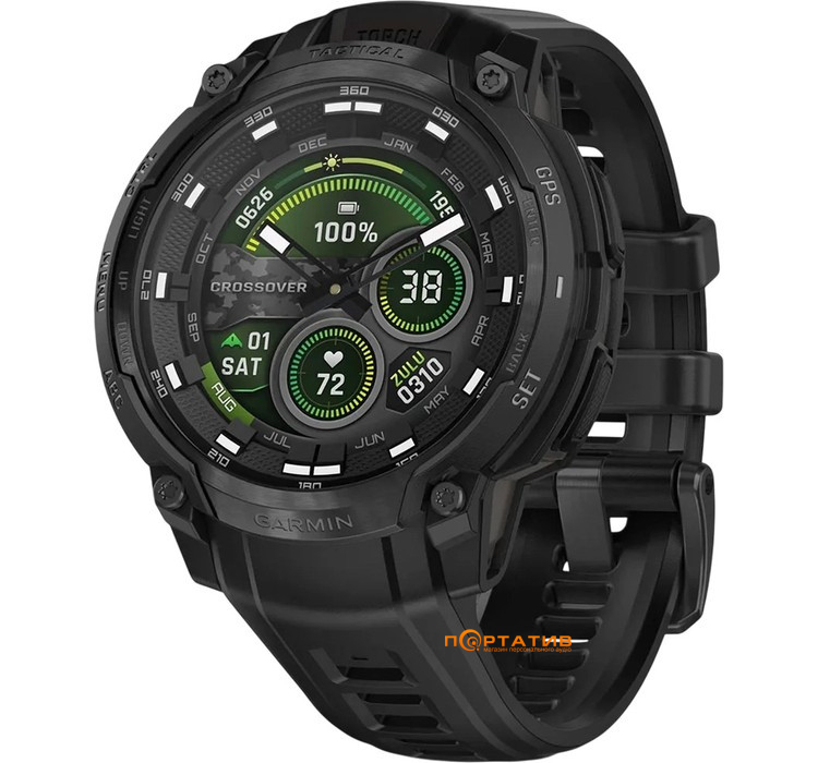 Смарт-часы Garmin Instinct Crossover AMOLED – Tactical Edition Black with black silicone band (010-03398-02)