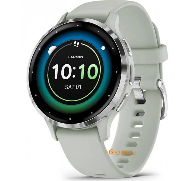 Garmin Venu 3S Silver Stainless Steel Bezel with Sage Gray Case and Silicone Band (010-02785-01)