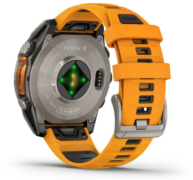 Смарт-часы Garmin Fenix 8 47 mm AMOLED Sapphire, Titanium with Spark orange/graphite silicone band (010-02904-11)