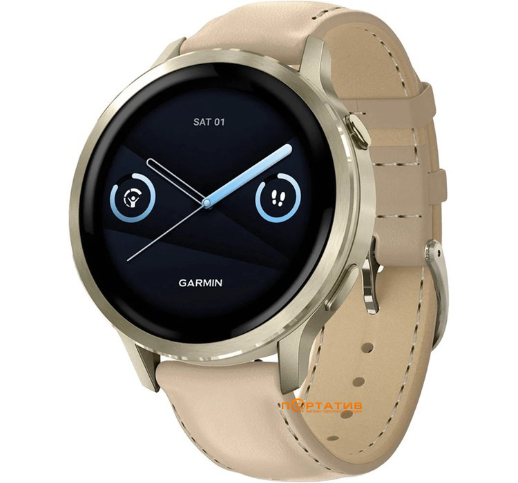 Смарт-часы Garmin Venu 4 - 41 mm, Lunar Gold with Bone Silicone Band and Light Sand Leather Band (010-03013-03)