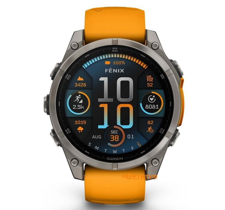 Смарт-часы Garmin Fenix 8 47 mm AMOLED Sapphire, Titanium with Spark orange/graphite silicone band (010-02904-11)