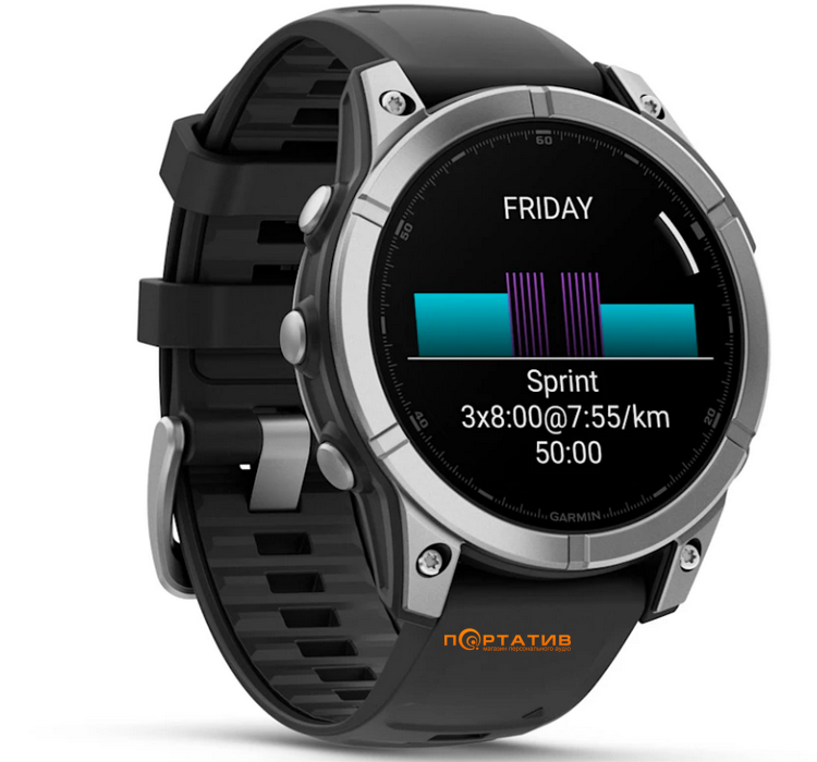 Смарт-часы Garmin Fenix E 47mm Stainless steel with Black silicone band (010-03025-00)