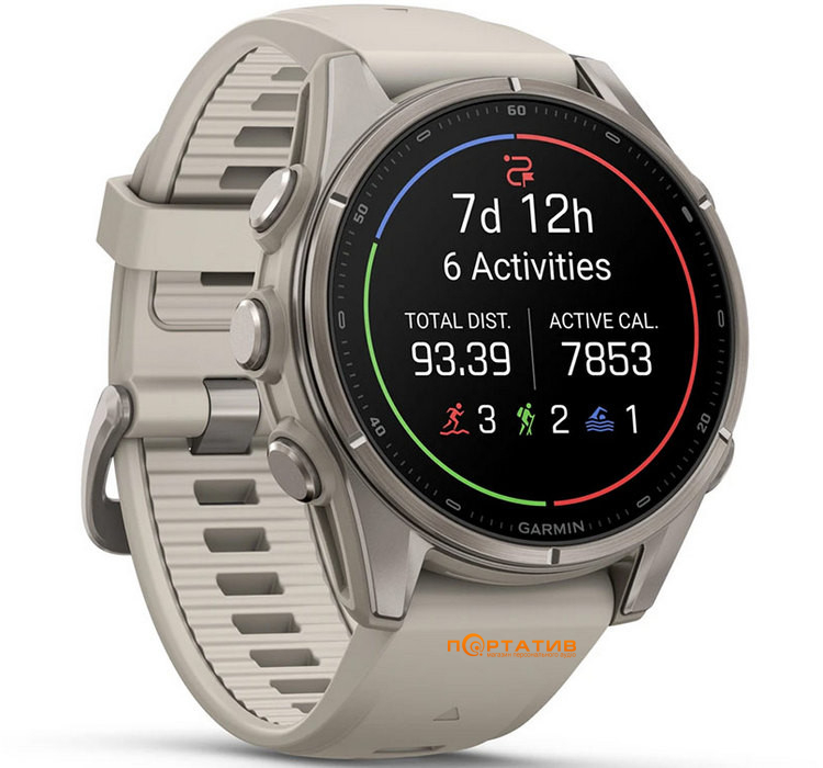Смарт-годинник Garmin Fenix 9 – 43mm, Titanium with Fog Grey Silicone Band (010-04761-01)