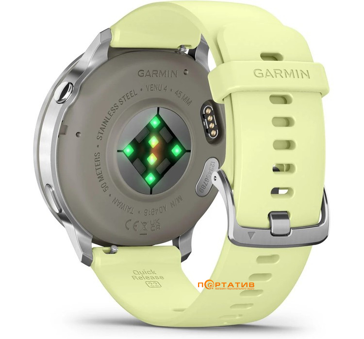 Смарт-часы Garmin Venu 4 - 45 mm, Silver bezel with citron silicone band (010-03014-02)
