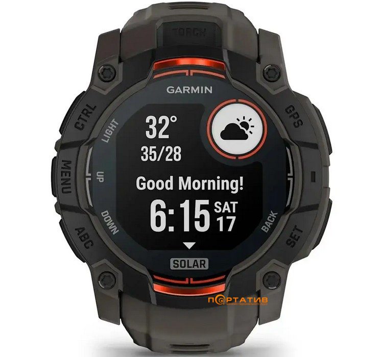 Смарт-годинник Garmin Instinct 3, 50mm, Solar, Black Bezel with Charcoal Band (010-02935-00)