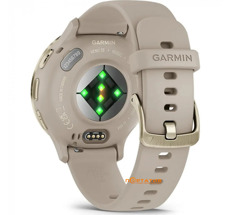 Garmin Venu 3S Soft Gold Stainless Steel Bezel with French Gray Case and Silicone Band (010-02785-02