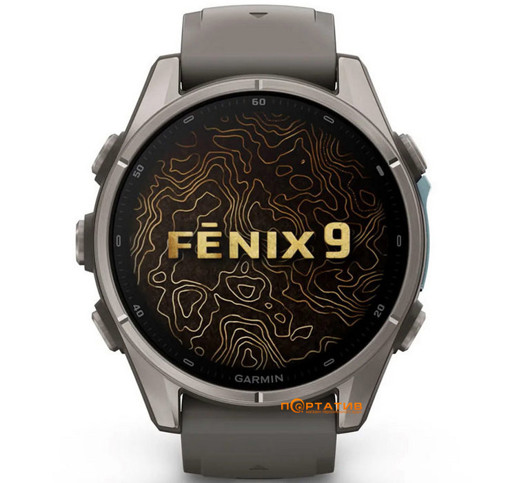 Смарт-годинник Garmin Fenix 9 – 43mm, Titanium with Pebble Grey Silicone Band (010-04761-11)