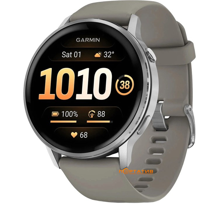 Смарт-часы Garmin Venu 4 - 45 mm, Silver bezel with silver gray silicone band (010-03014-01)