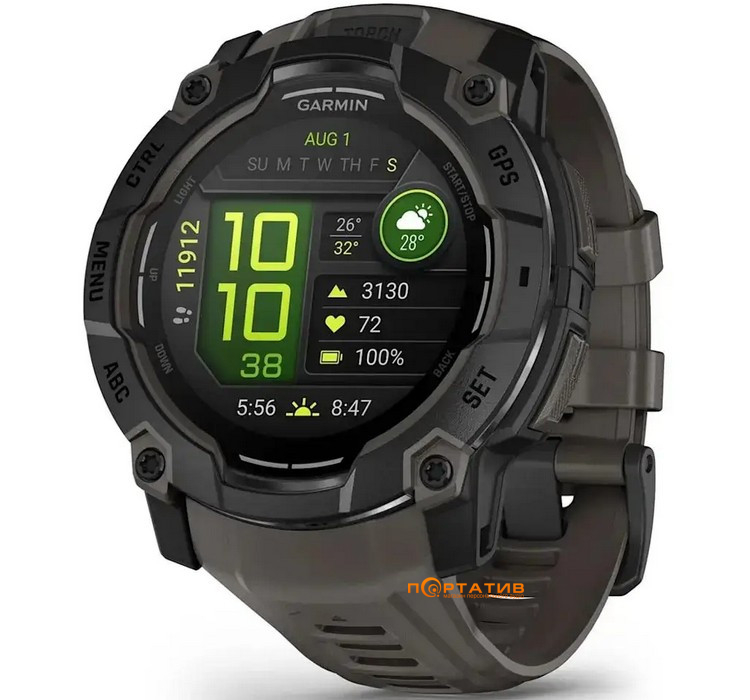 Смарт-годинник Garmin Instinct 3, 50mm, AMOLED, Black Bezel with Charcoal Band (010-03020-00)