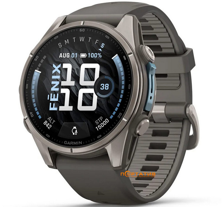 Смарт-годинник Garmin Fenix 9 – 43mm, Titanium with Pebble Grey Silicone Band (010-04761-11)
