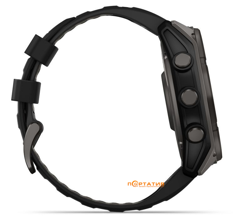 Смарт-годинник Garmin Fenix 8 51 mm Solar Sapphire, Carbon grey DLC titanium with Black/pebble grey silicone band (010-02907-11)