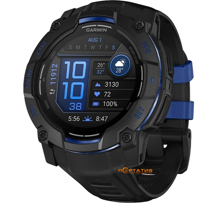 Смарт-часы Garmin Instinct 3 – 50 mm, AMOLED Black with black/bolt blue silicone band (010-03020-03)