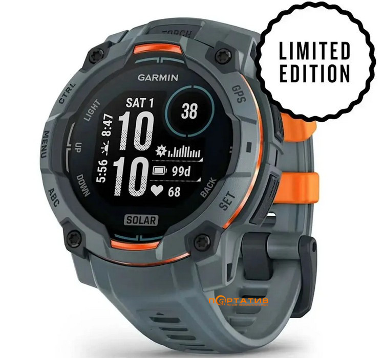 Смарт-часы Garmin Instinct 3, 45mm, Solar, Spark Orange Bezel w/Twilight Band (010-02934-01)