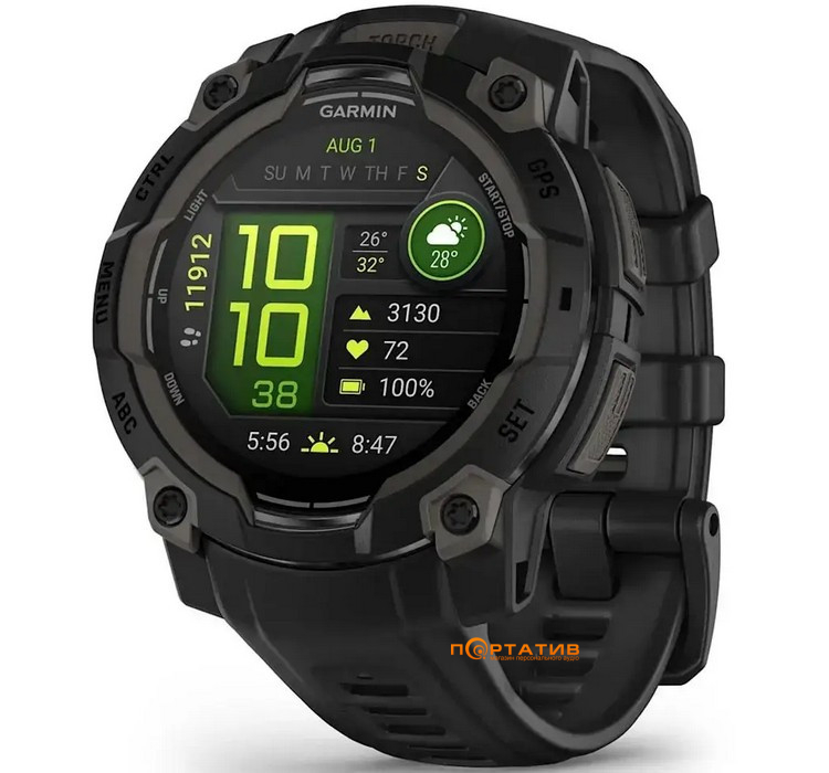 Смарт-годинник Garmin Instinct 3, 45mm, AMOLED,Black Bezel with Black Band (010-02936-00)