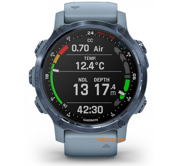 Годинник для дайвінгу Garmin Descent Mk2S Mineral Blue with Sea Foam Silicone Band (010-02403-07)