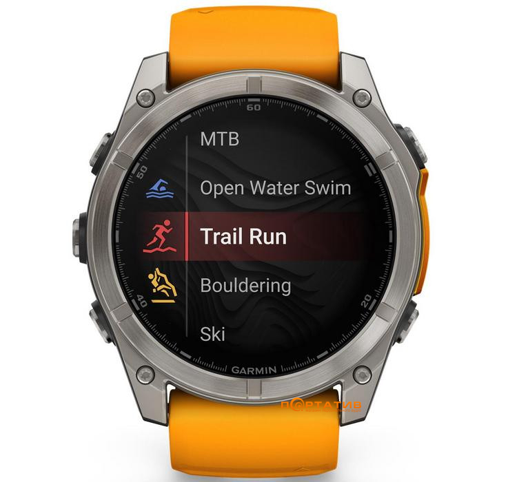 Смарт-часы Garmin Fenix 8 51 mm AMOLED Sapphire, Titanium with Spark orange/graphite silicone band (010-02905-11)