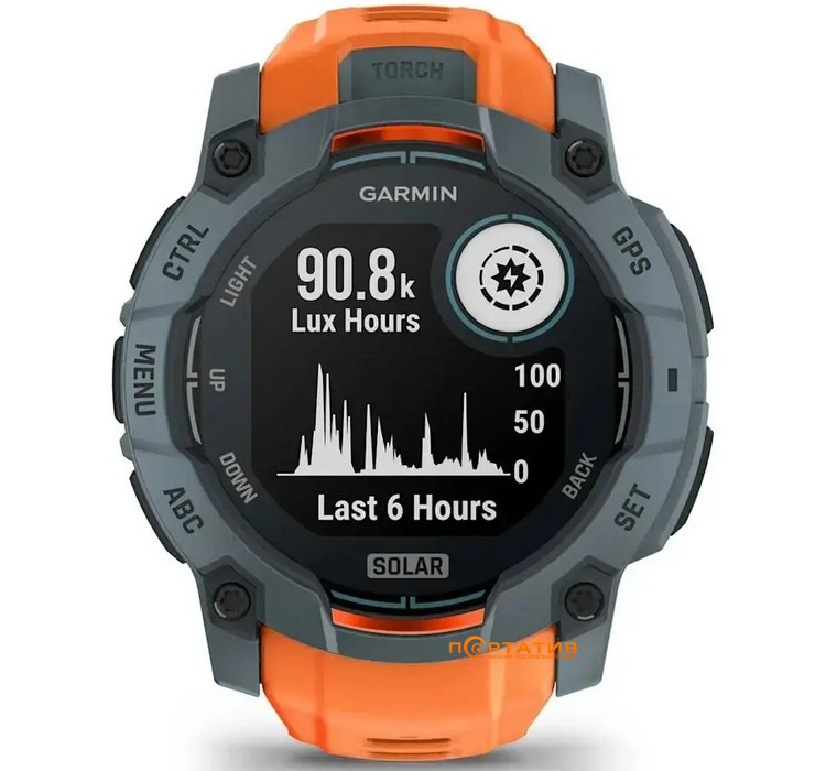 Смарт-годинник Garmin Instinct 3, 50mm, Solar, Spark Orange Bzl w/Spark Orange Bnd (010-02935-01)