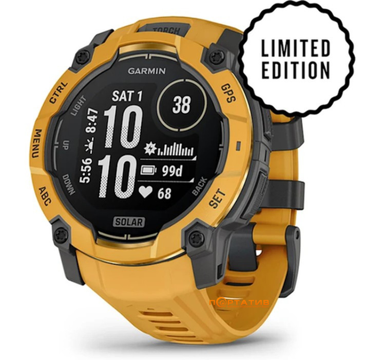 Смарт-часы Garmin Instinct 3 – 50 mm, Solar, Sunburst with sunburst/grey silicone band (010-02935-02)