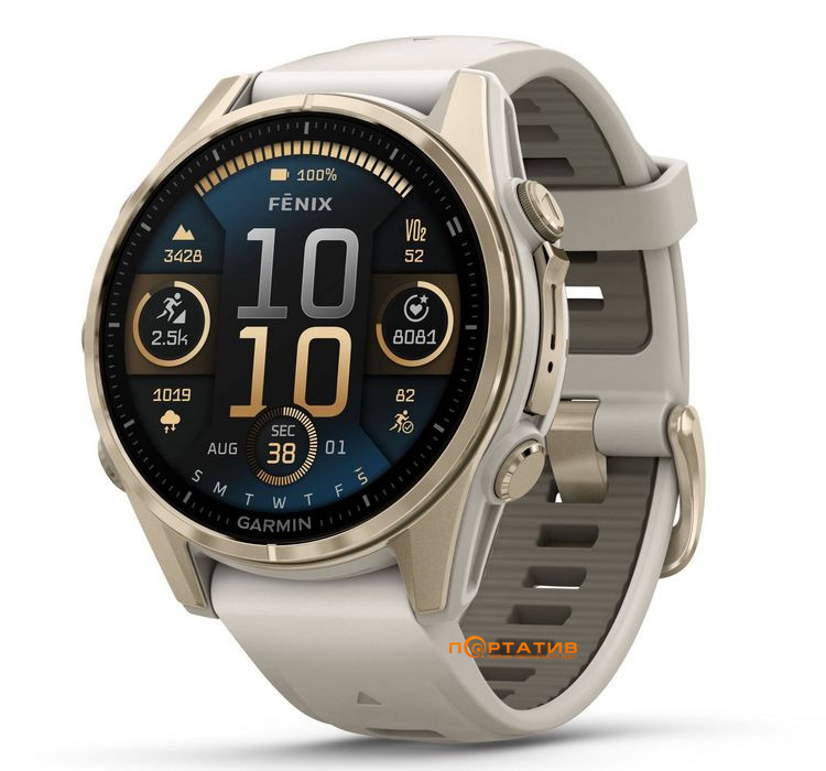 Смарт-часы Garmin Fenix 8 43 mm AMOLED Sapphire, Soft Gold with Fog grey/dark sandstone silicone band (010-02903-11)
