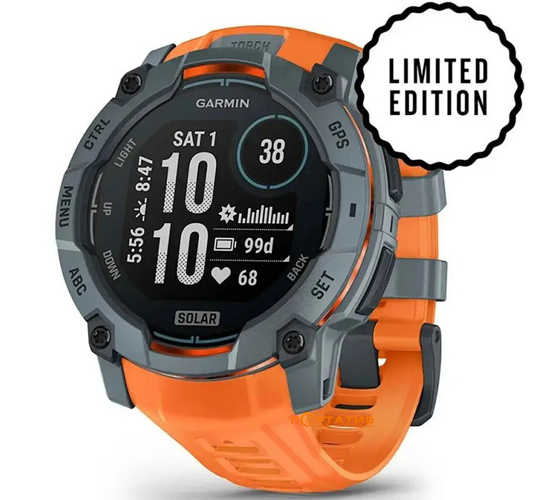 Смарт-годинник Garmin Instinct 3, 50mm, Solar, Spark Orange Bzl w/Spark Orange Bnd (010-02935-01)