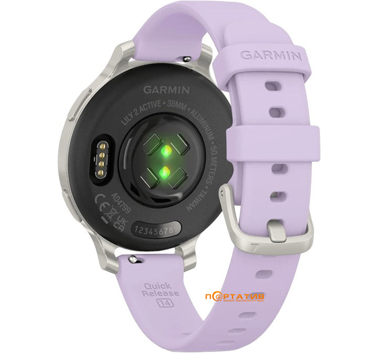 Смарт-годинник Garmin Lily 2 Active Silver with Purple Jasmine Silicone Band (010-02891-01)