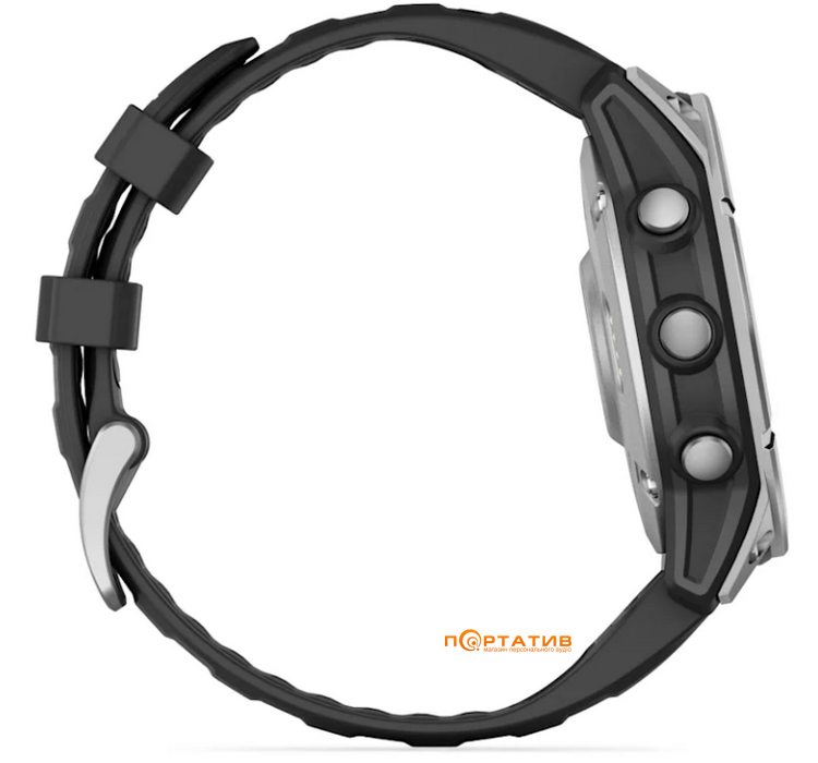 Смарт-годинник Garmin Fenix E 47mm Stainless steel with Black silicone band (010-03025-00)