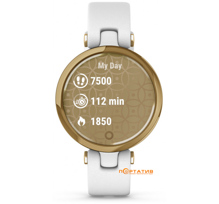 Garmin Lily Light Gold Bezel with White Case and Italian Leather Band (010-02384-B3)