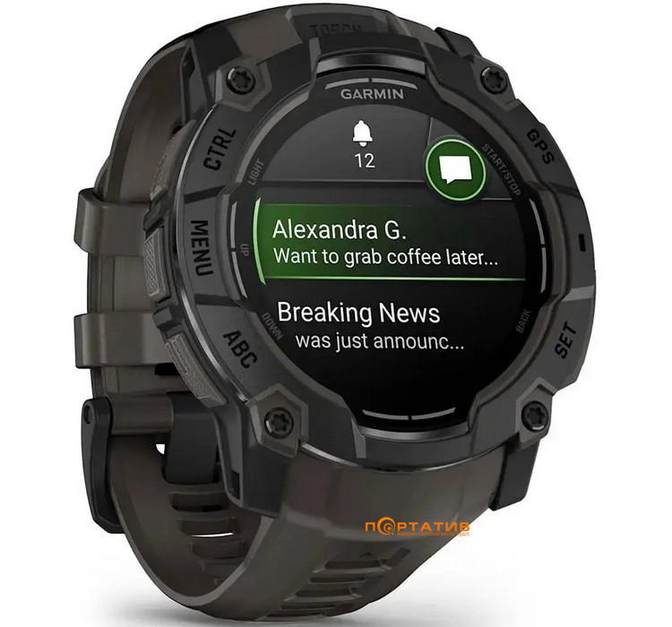 Смарт-годинник Garmin Instinct 3, 50mm, AMOLED, Black Bezel with Charcoal Band (010-03020-00)