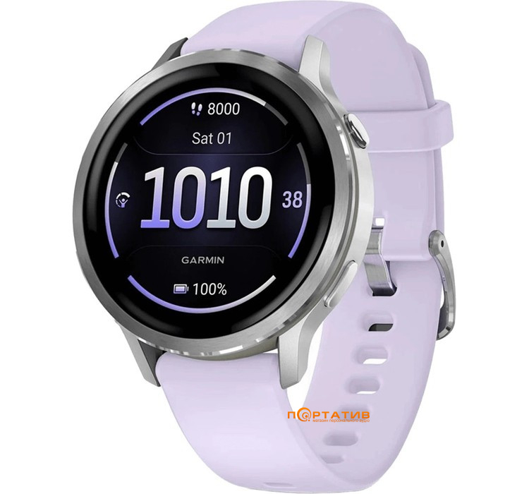 Смарт-часы Garmin Venu 4 - 41 mm, Silver bezel with periwinkle silicone band (010-03013-01)