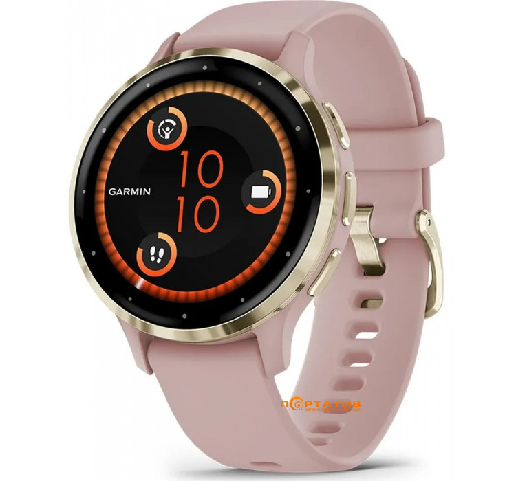 Garmin Venu 3S Soft Gold Stainless Steel Bezel with Dust Rose Case and Silicone Band (010-02785-03)