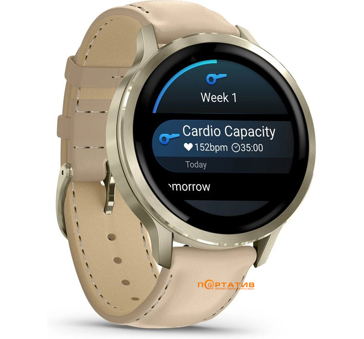 Смарт-часы Garmin Venu 4 - 41 mm, Lunar Gold with Bone Silicone Band and Light Sand Leather Band (010-03013-03)