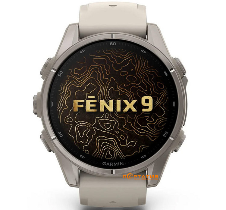 Смарт-годинник Garmin Fenix 9 – 43mm, Titanium with Fog Grey Silicone Band (010-04761-01)