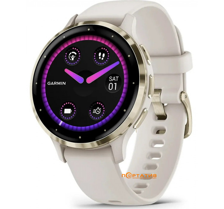 Garmin Venu 3S Soft Gold Stainless Steel Bezel with Ivory Case and Silicone Band (010-02785-04)