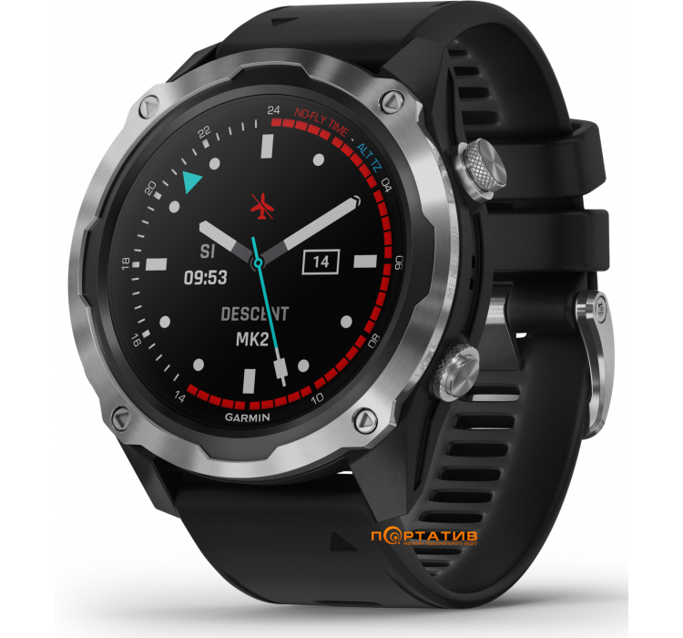 Смарт-годинник Garmin Descent Mk2 Stainless Steel with Black Band (010-02132-10)