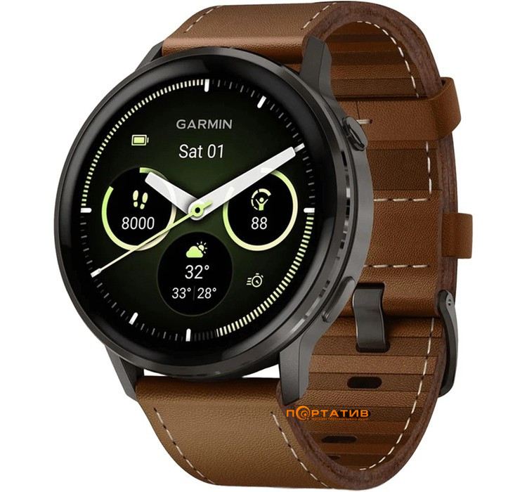 Смарт-часы Garmin Venu 4 - 45 mm, Slate with Black Silicone Band and Brown Leather Band (010-03014-03)