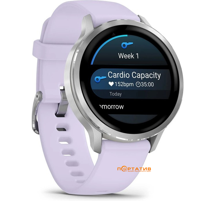 Смарт-часы Garmin Venu 4 - 41 mm, Silver bezel with periwinkle silicone band (010-03013-01)