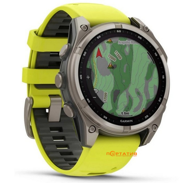 Смарт-часы Garmin Fenix 8 47 mm Solar Sapphire, Titanium with Amp yellow/graphite silicone band (010-02906-21)