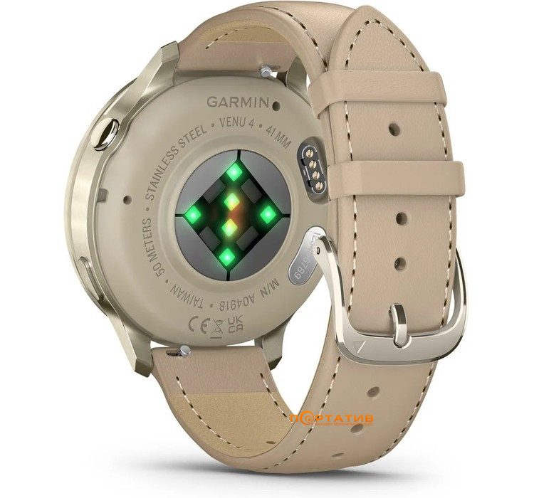 Смарт-часы Garmin Venu 4 - 41 mm, Lunar Gold with Bone Silicone Band and Light Sand Leather Band (010-03013-03)