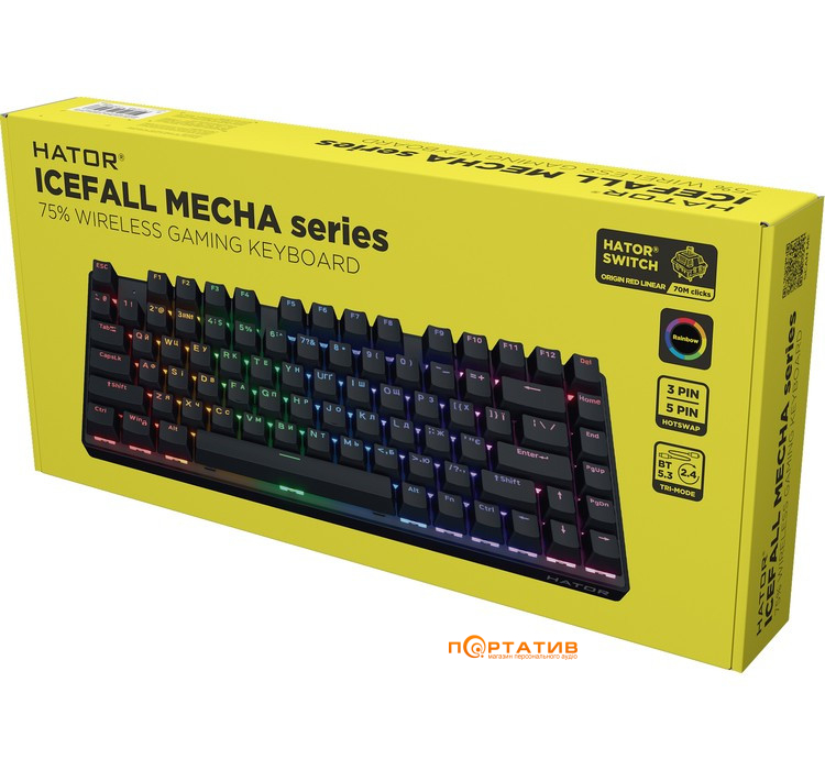 Ігрова клавіатура HATOR Icefall Mecha 75 Wireless Rainbow Black (HTK275UA)
