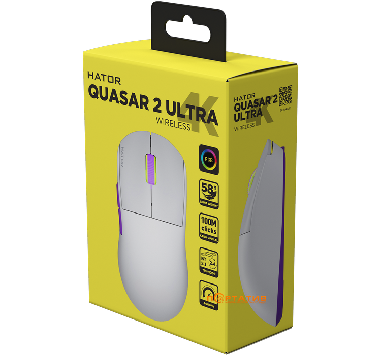 Ігрова миша HATOR Quasar 2 Ultra 4K Wireless White/Lilac (HTM571WL)