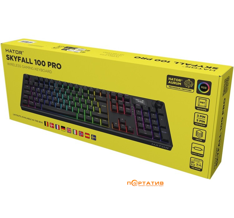 Игровая клавиатура HATOR Skyfall 100 PRO Wireless Black, UK-ISO Silent Switches (HTK4101EU)