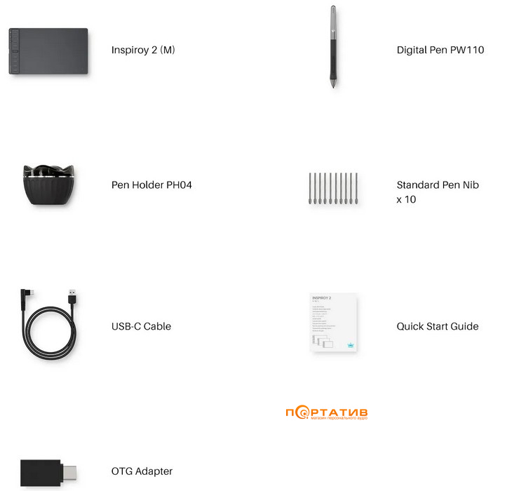 Графический планшет HUION Inspiroy 2 M + перчатка (H951P)