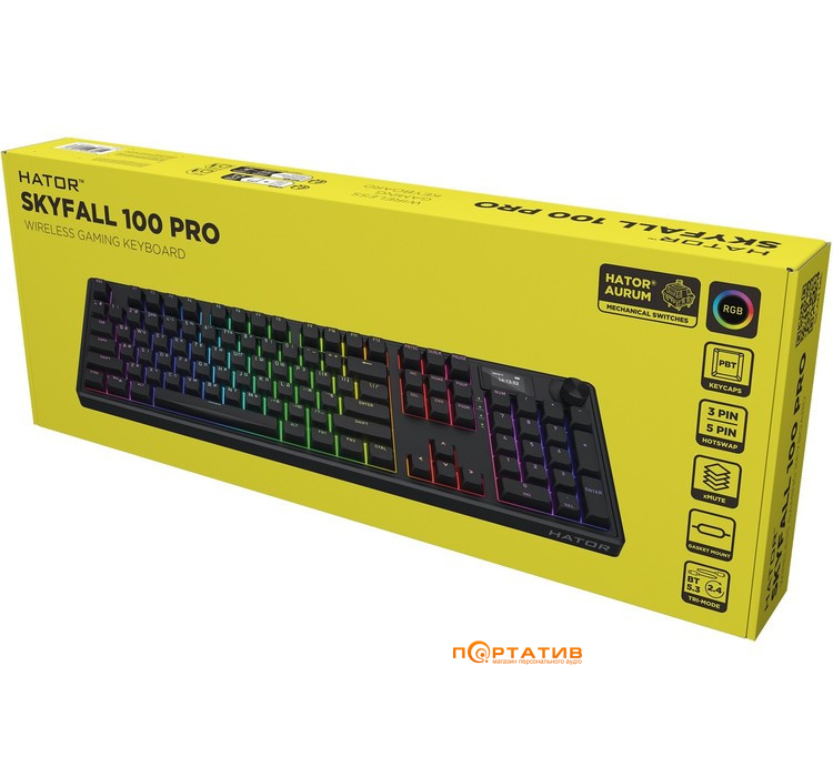 Игровая клавиатура HATOR Skyfall 100 PRO Wireless Black, Silent Switches (HTK4101UA)