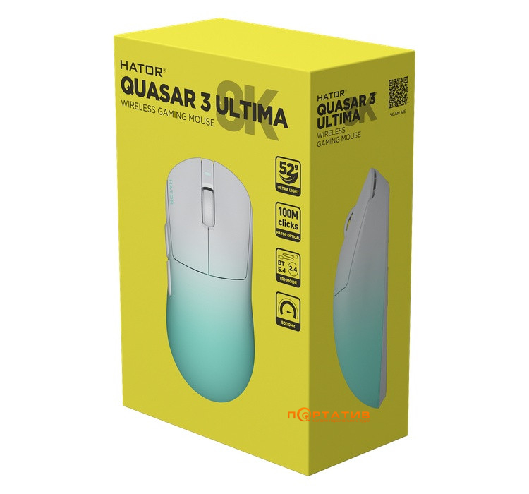 Ігрова миша HATOR Quasar 3 ULTIMA 8K Wireless White/Mint (HTM761)