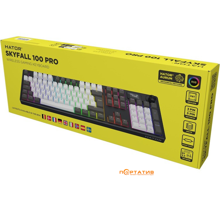 Игровая клавиатура HATOR Skyfall 100 PRO Wireless Grey-Black, UK-ISO Silent Switches (HTK4100EU)