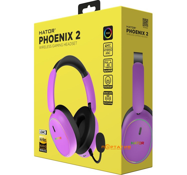 Ігрова гарнітура HATOR Phoenix 2 Wireless Hi-Res (ESH42) Cyber Violet