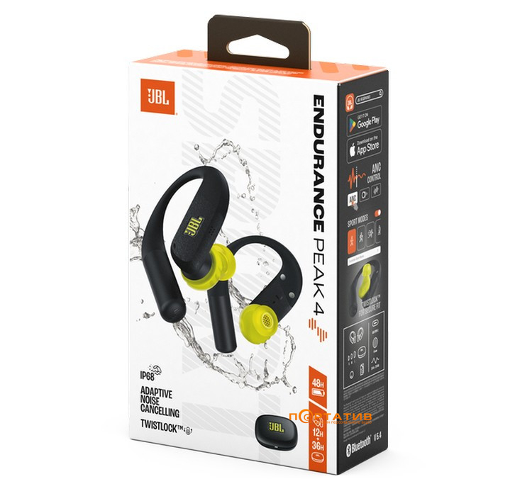 Навушники JBL Endurance Peak 4 Black/Lime (JBLENDUPEAK4BLKL)