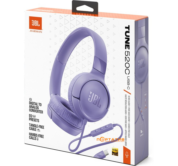 Навушники JBL Tune 520C USB-C Purple (JBLT520CPUR)