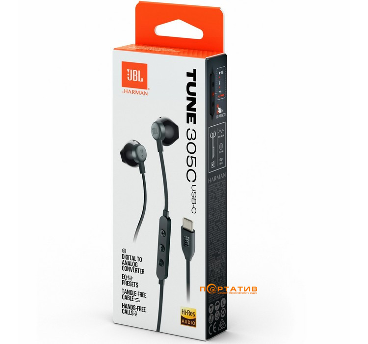 Навушники JBL Tune 305C USB-C Black (JBLT305CBLK)