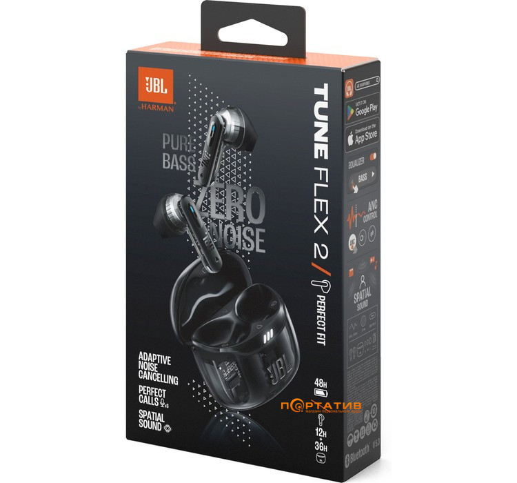Наушники JBL Tune Flex 2 Ghost Black (JBLTFLEX2GBLK)